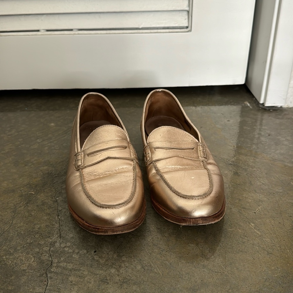 J crew gold loafers